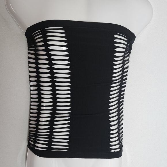 Black Strapless Tube top Womens Cutout Slashed Sides Clubwear Stretchy Bodycon - Picture 1 of 4